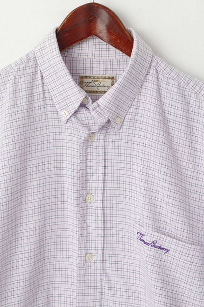 Thomas Burrbery Men M Casual Shirt Pink Check Cotton Short Sleeve Top