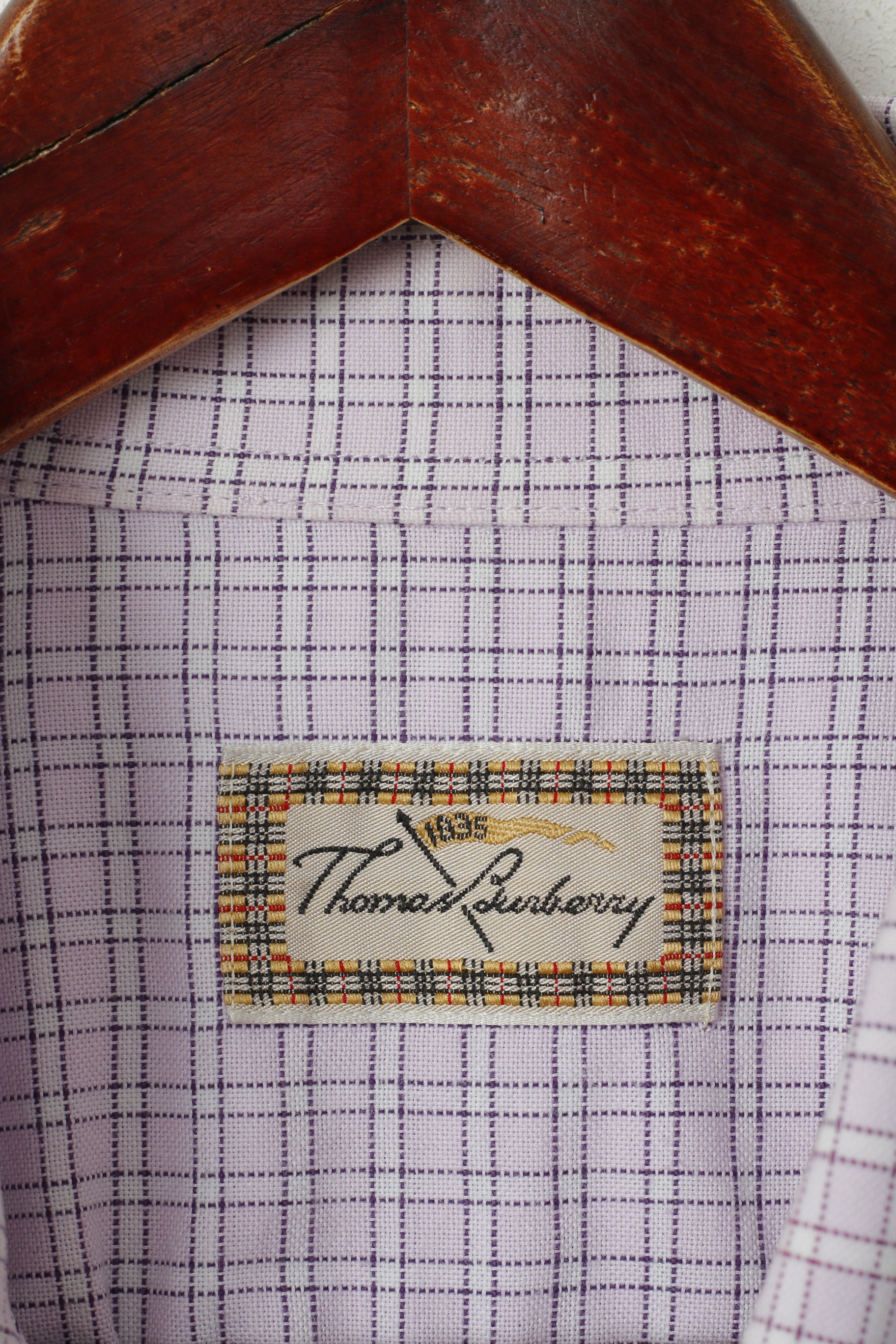 Thomas Burrbery Men M Casual Shirt Pink Check Cotton Short Sleeve Top