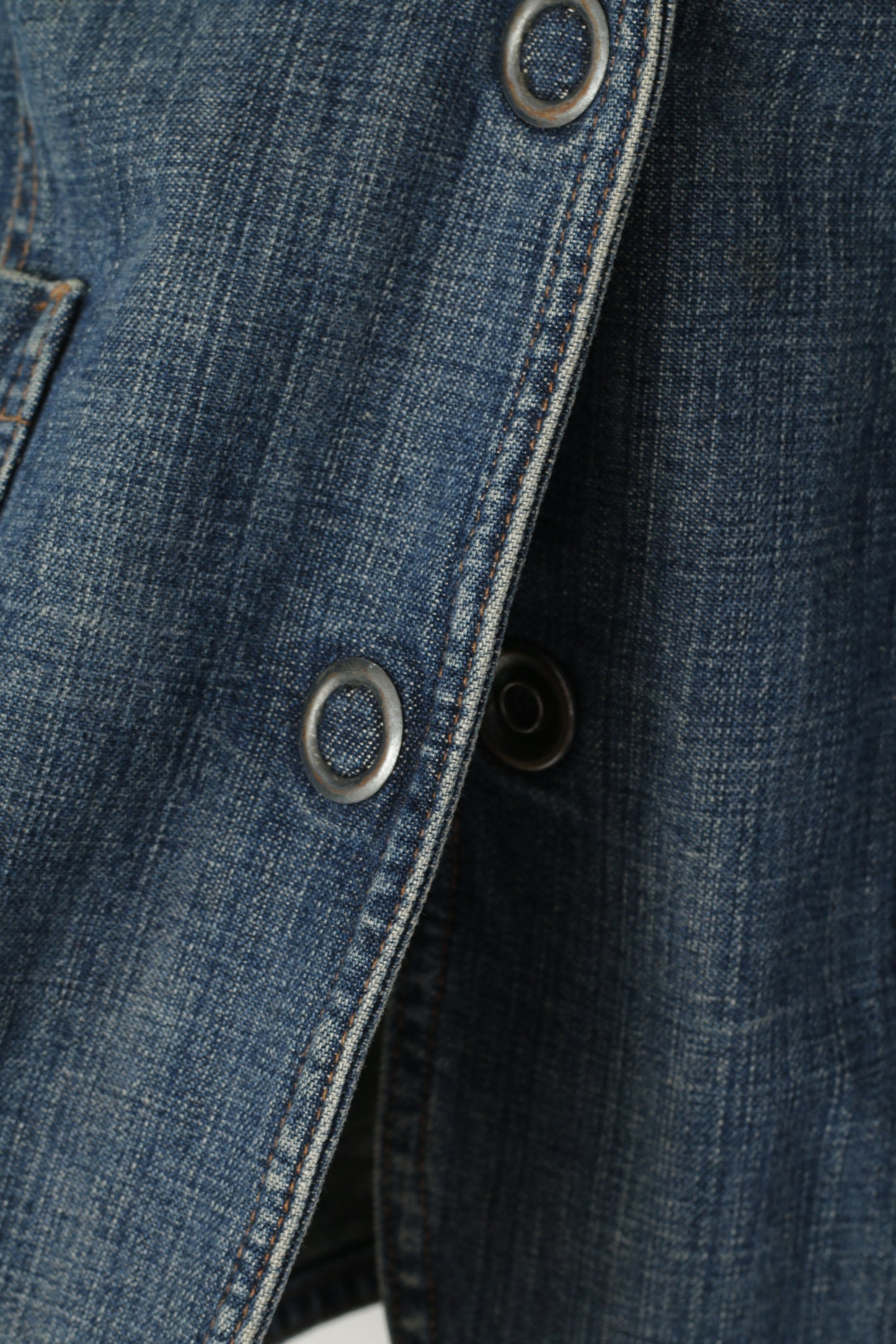 Mustang Jeans Women L Blazer Blue Vintage Denim Cotton Snap Jean Jacket