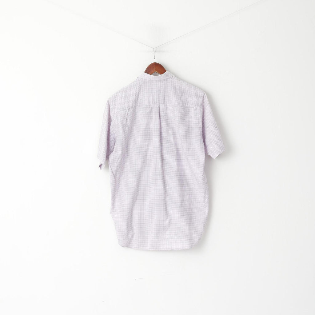 Thomas Burrbery Men M Casual Shirt Pink Check Cotton Short Sleeve Top