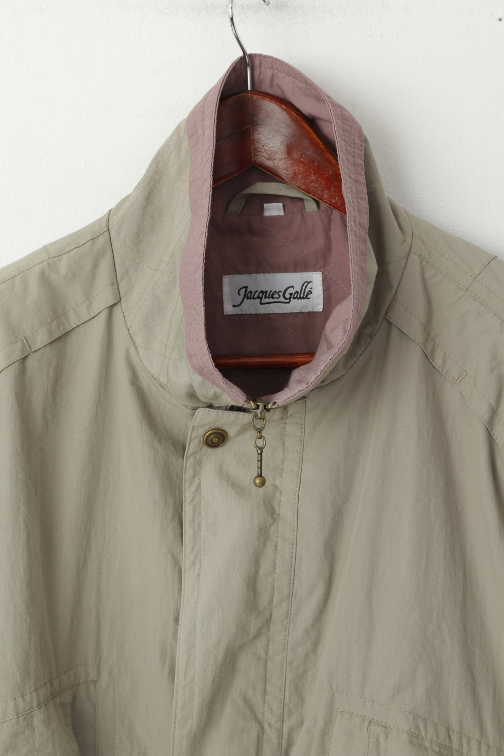Jacques Galle Men 48 M Bomber Jacket Khaki Full Zipper Shoulder Pads Vintage Top