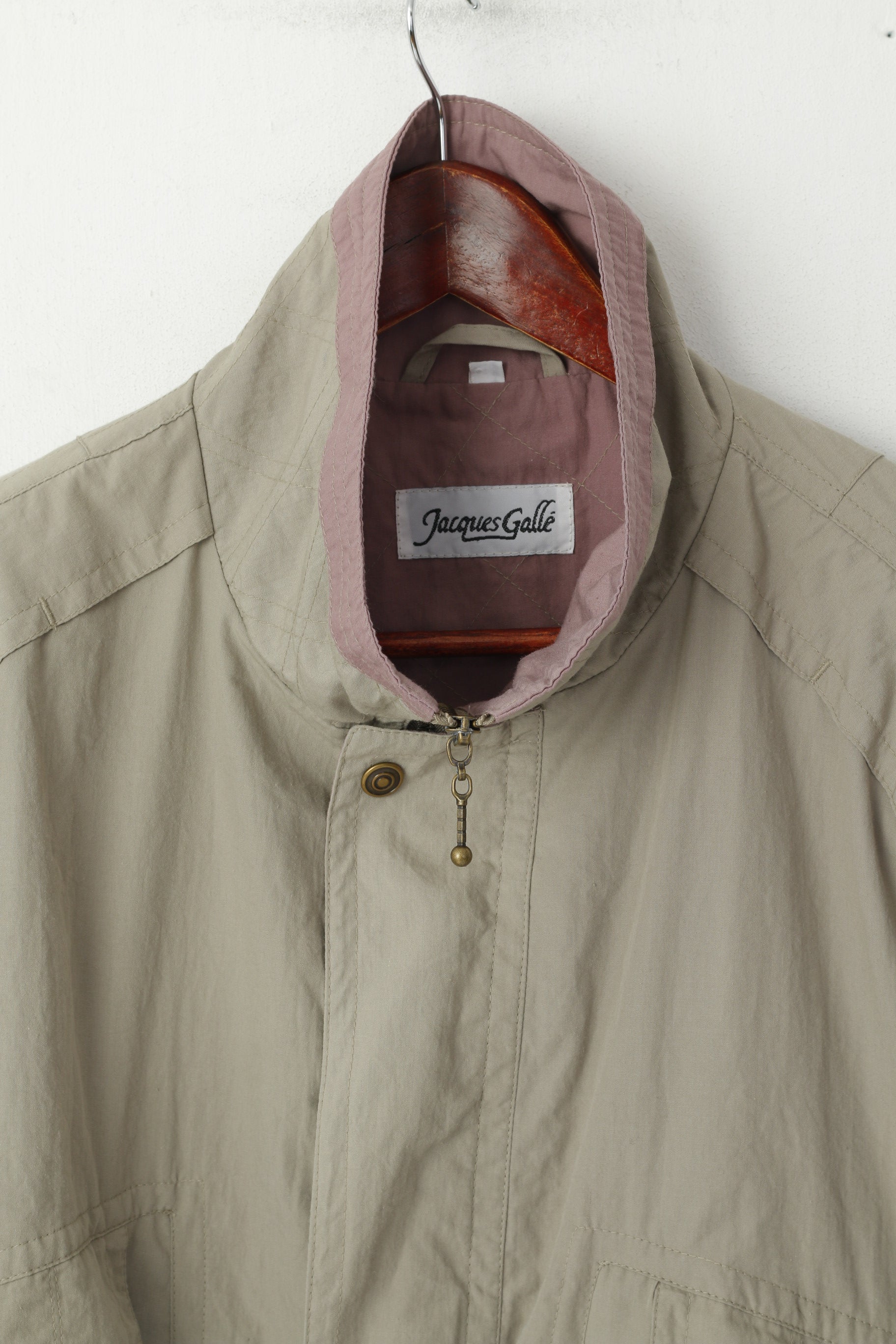 Jacques Galle Men 48 M Bomber Jacket Khaki Full Zipper Shoulder Pads Vintage Top