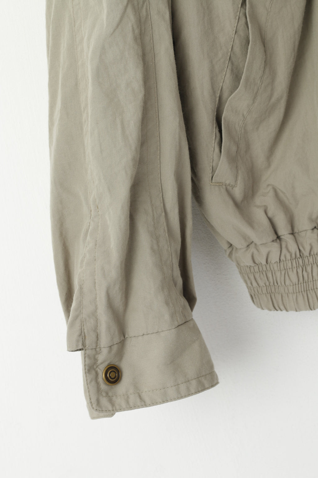 Jacques Galle Men 48 M Bomber Jacket Khaki Full Zipper Shoulder Pads Vintage Top