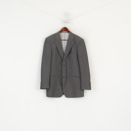 Device Men 38 Blazer Gris Rayé Conçu en Italie Veste Vintage à Simple Boutonnage