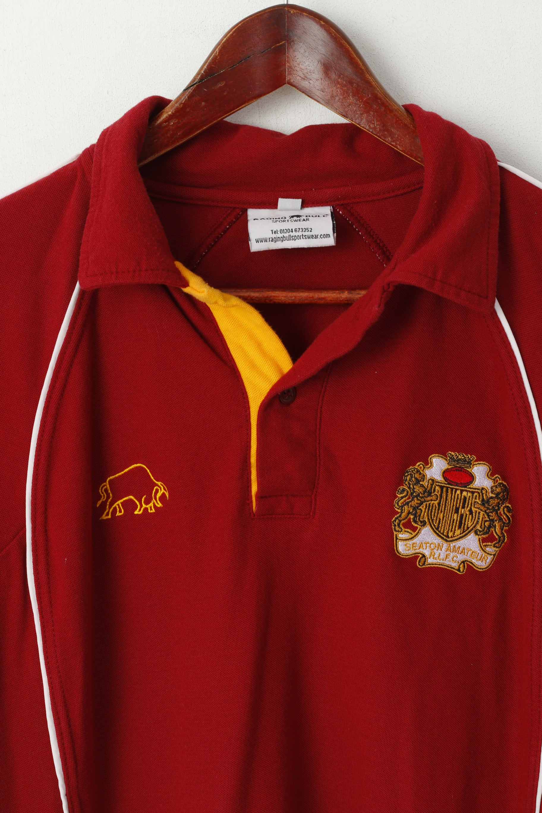 Raging Bull Sportswear Hommes XL Polo Marron Coton Seaton Rangers ARLFC Haut