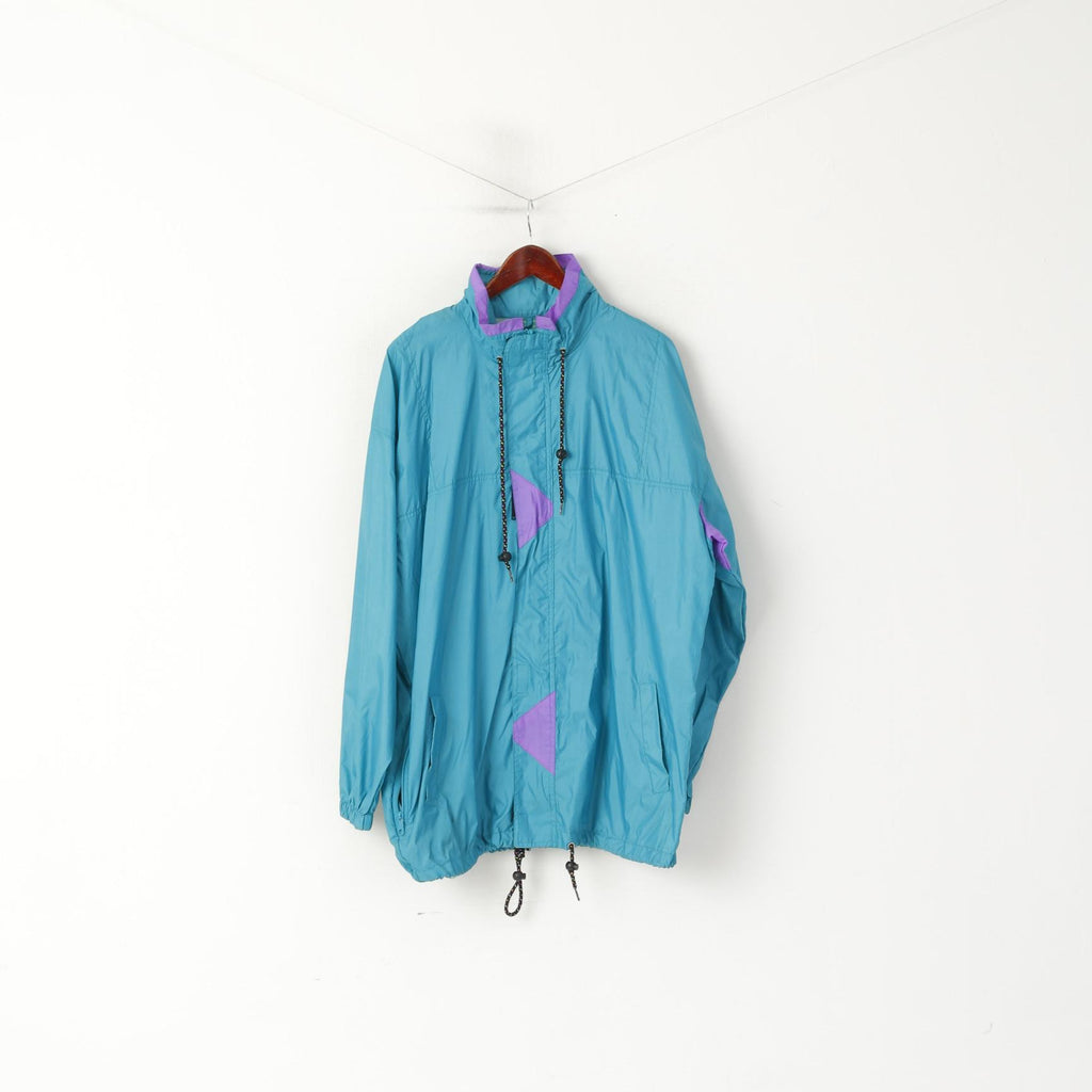 Linea Sporta Hommes L Veste Vintage Vert Nylon Imperméable Caché Capuche Pleine Fermeture Éclair Haut