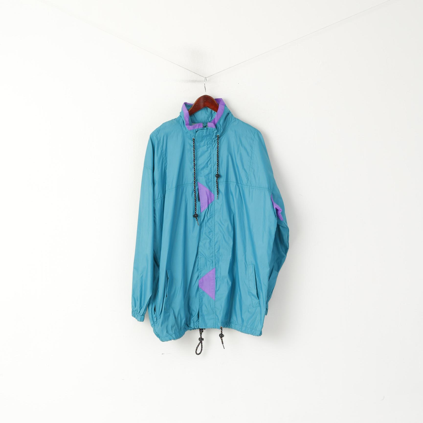 Linea Sporta Hommes L Veste Vintage Vert Nylon Imperméable Caché Capuche Pleine Fermeture Éclair Haut
