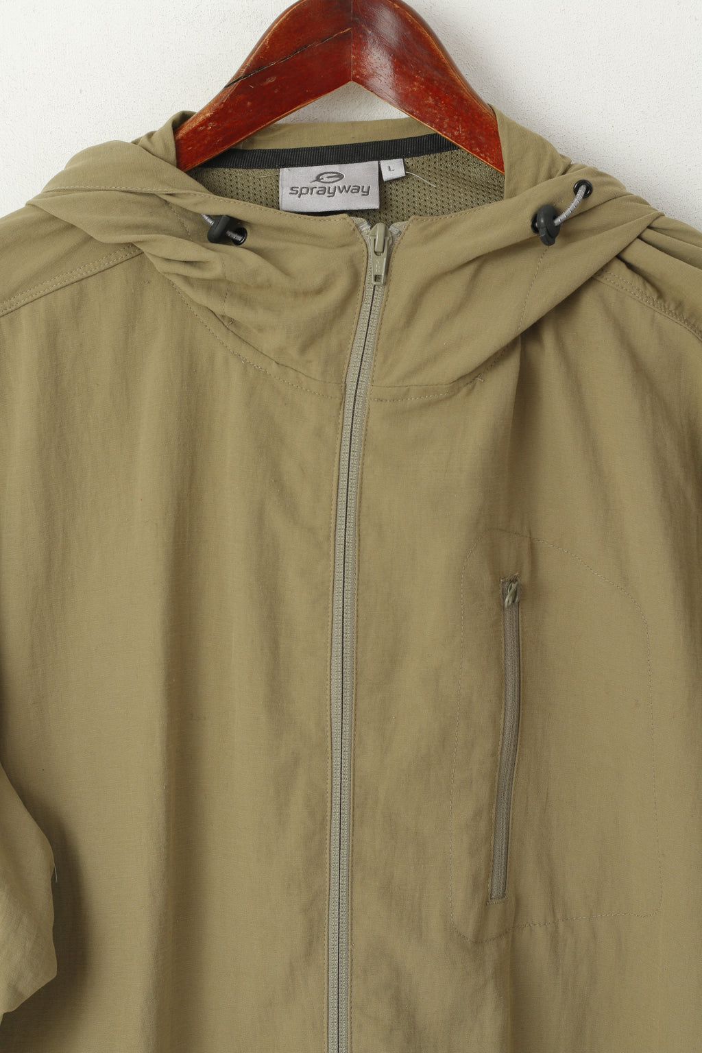 Sprayway Men L Jacket Khaki Nylon Lightweight Hooded Full Zipper Outdoor Top
