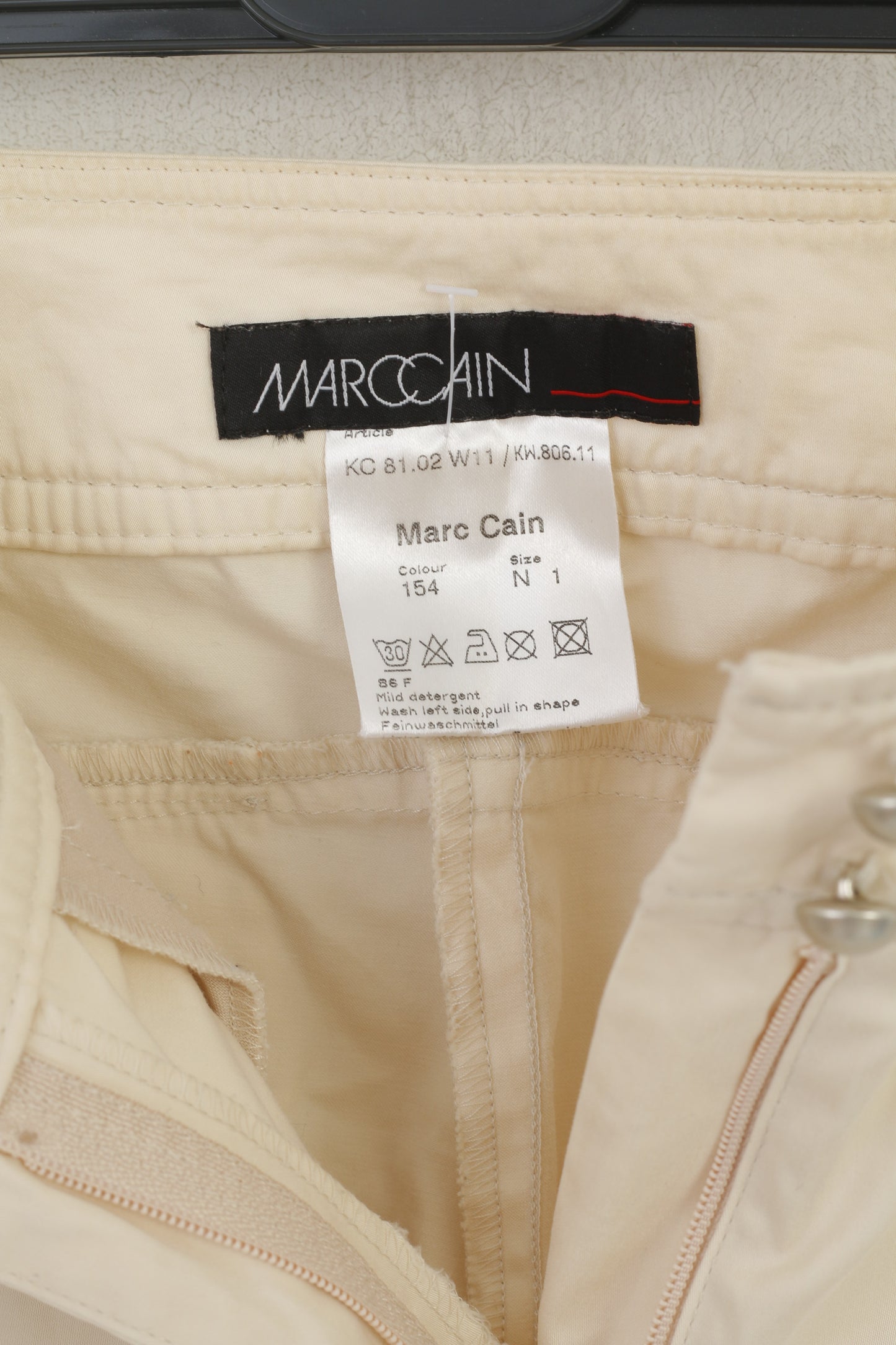 Marc Cain Women 1 XS Suit Blazer Beige Cotton Trousers Bootcut Jacket Tailored Set