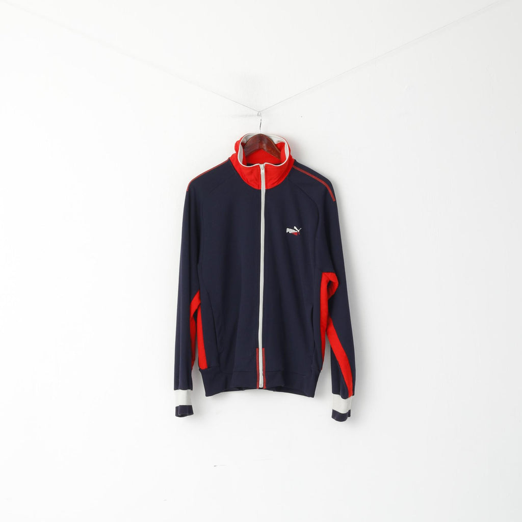 Felpa Puma da uomo M, blu scuro, vintage, da allenamento, con cerniera intera, retro