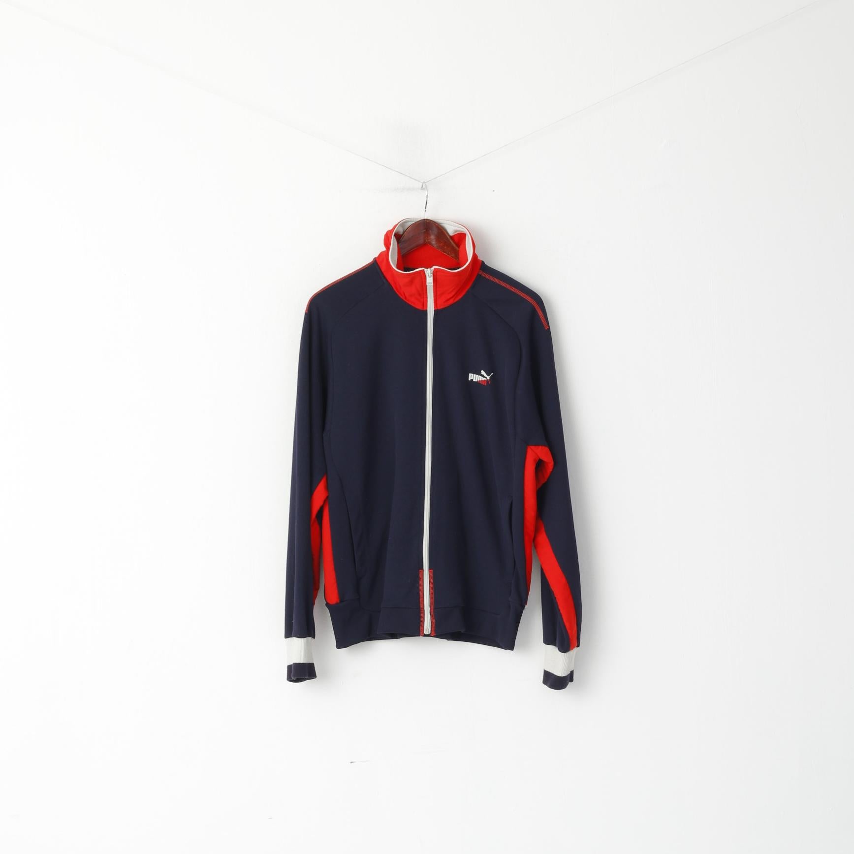 Felpa Puma da uomo M, blu scuro, vintage, da allenamento, con cerniera intera, retro