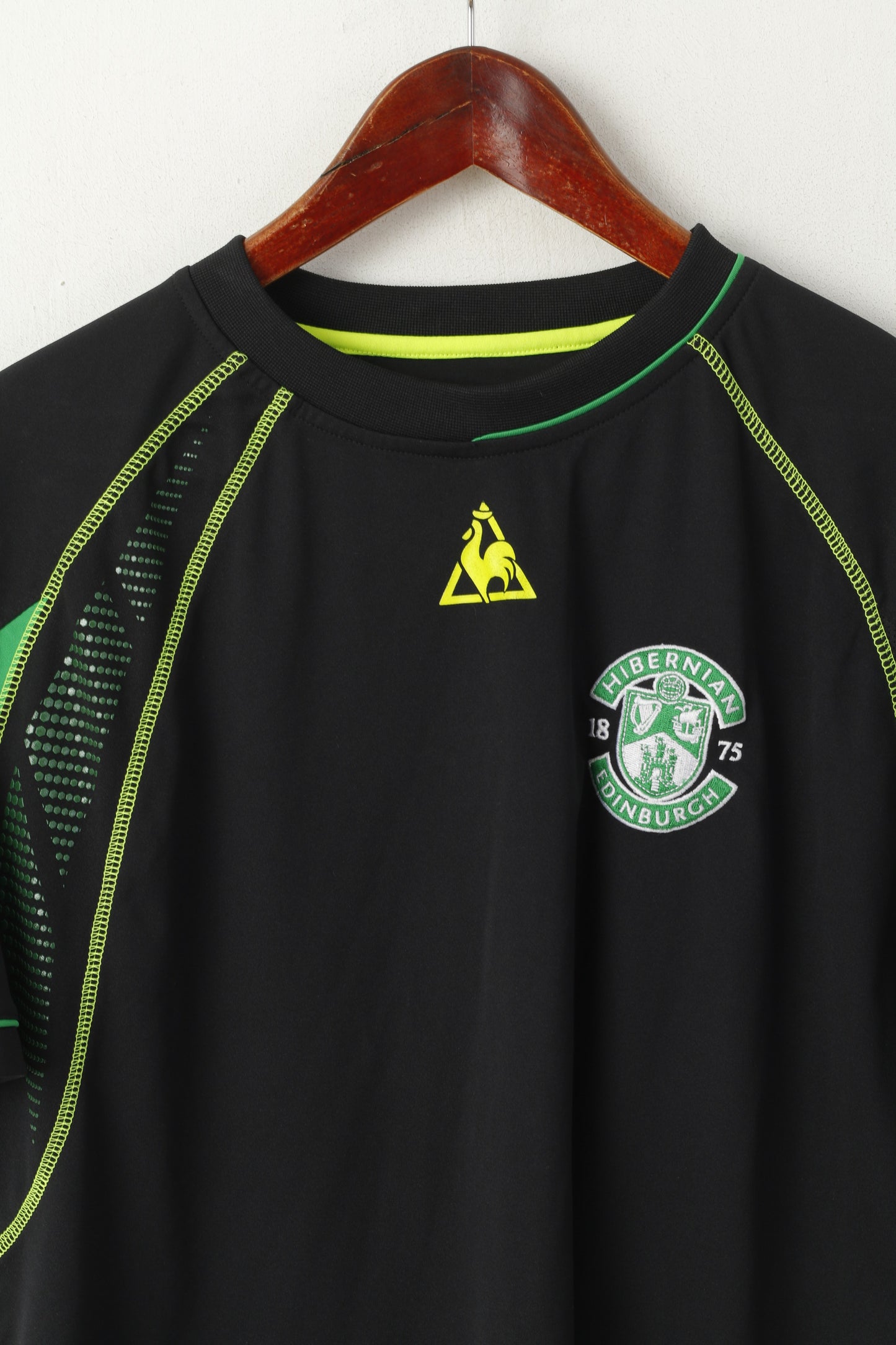 Le coq Sportif Men M Shirt Black Hibernian Edinburgh Football Club Jersey Sport Top