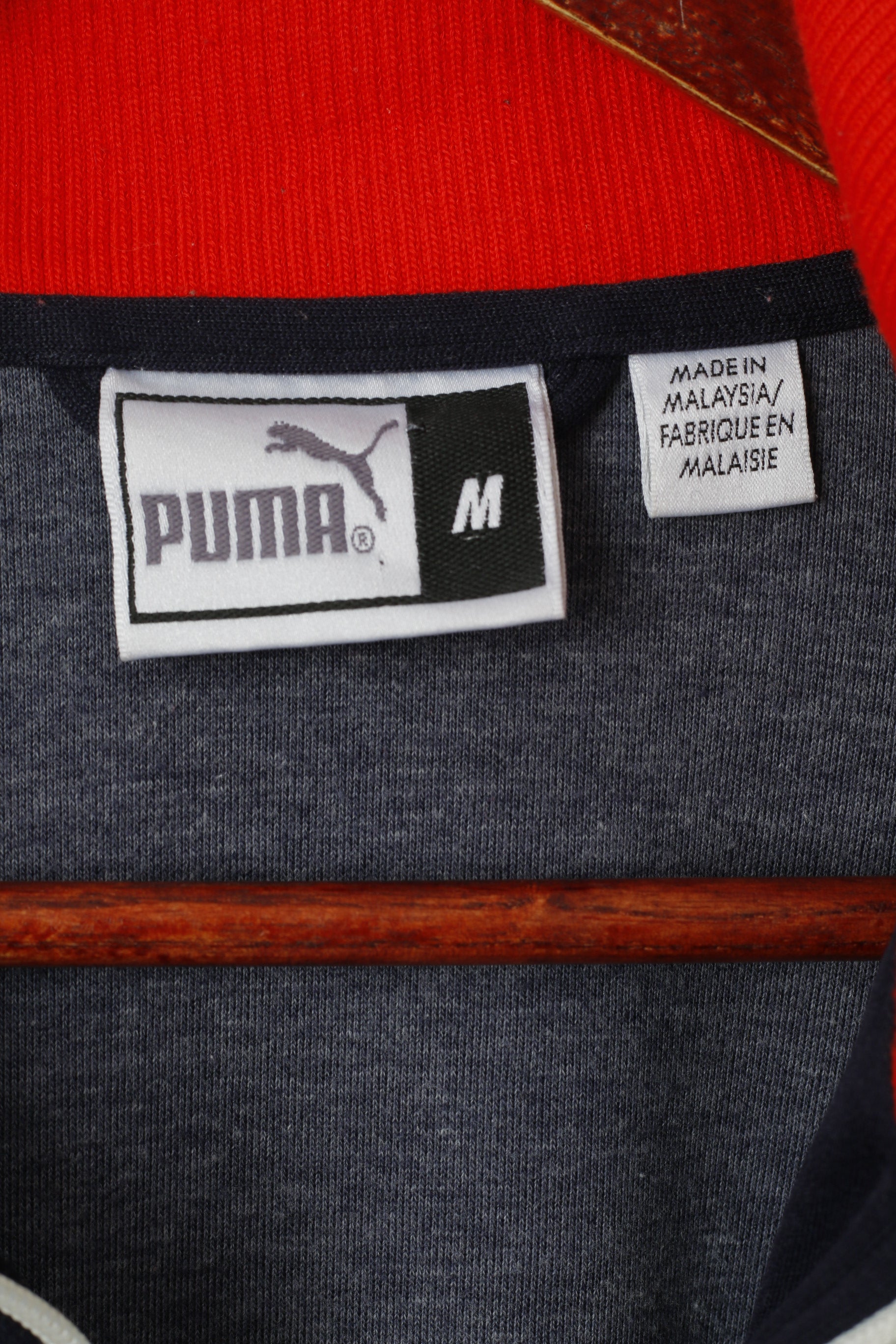 Felpa Puma da uomo M, blu scuro, vintage, da allenamento, con cerniera intera, retro