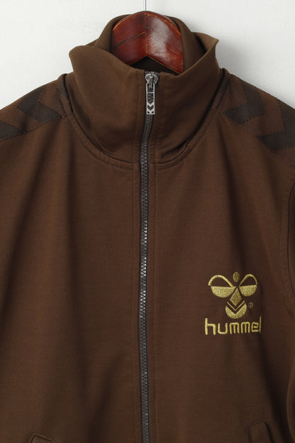 Hummel Women L (M) Sweatshirt Brown Shiny Zip Up Sport Tracksuit Top