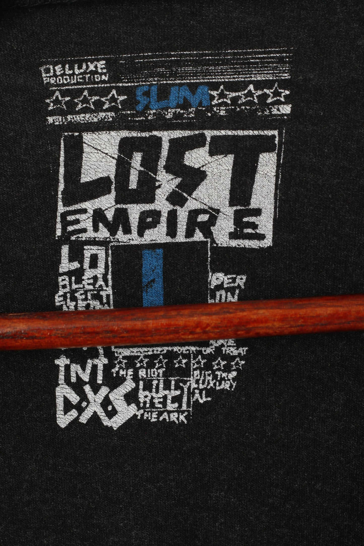 Lost Empire Men L Shirt Black Cotton V Neck Graphic Tokyo Slim De Luxe Top