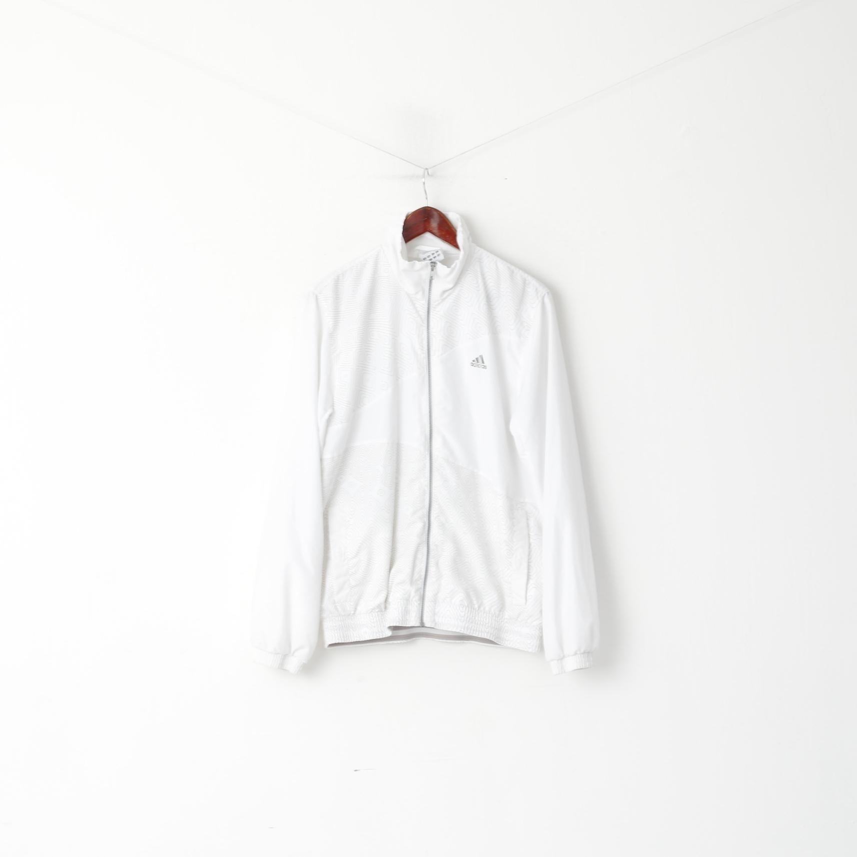 Adidas Men M 180 Jacket White Shiny Bomber Activewear Full Zipper Mesh Lined Top