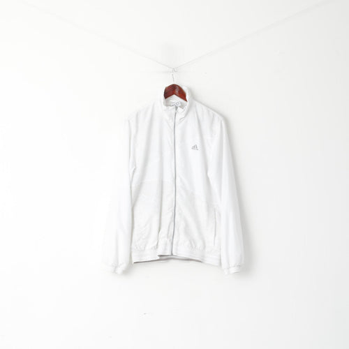 Adidas Men M 180 Jacket White Shiny Bomber Activewear Full Zipper Mesh Lined Top