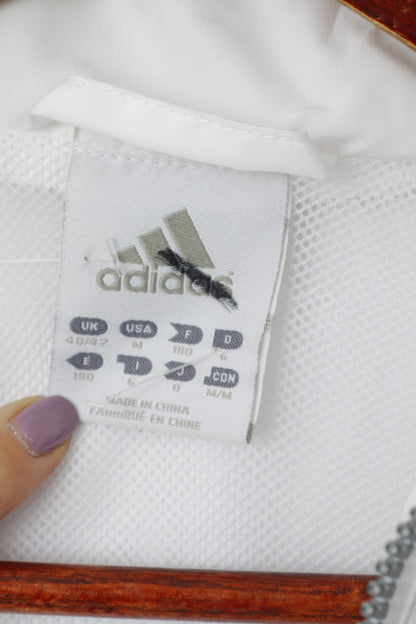 Adidas Men M 180 Jacket White Shiny Bomber Activewear Full Zipper Mesh Lined Top