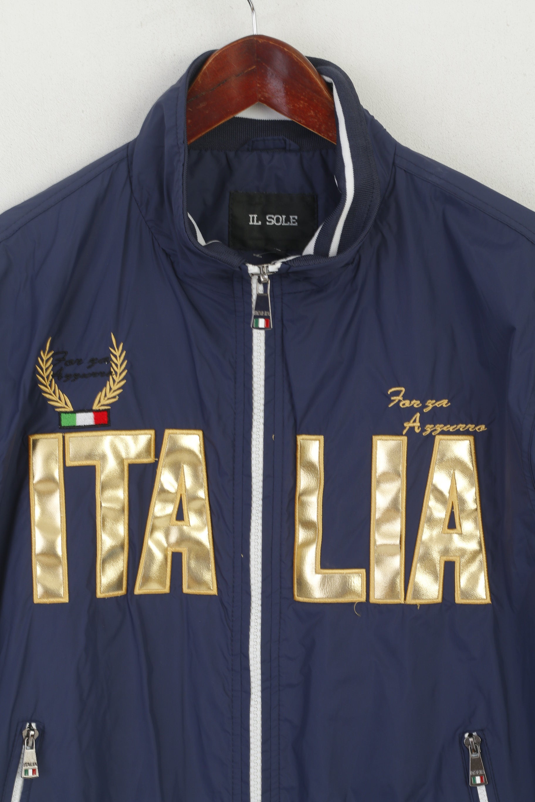 Il Sole Men XL (L) Veste Marine Nylon Or Forza Italia Zip Up Lightweight Top