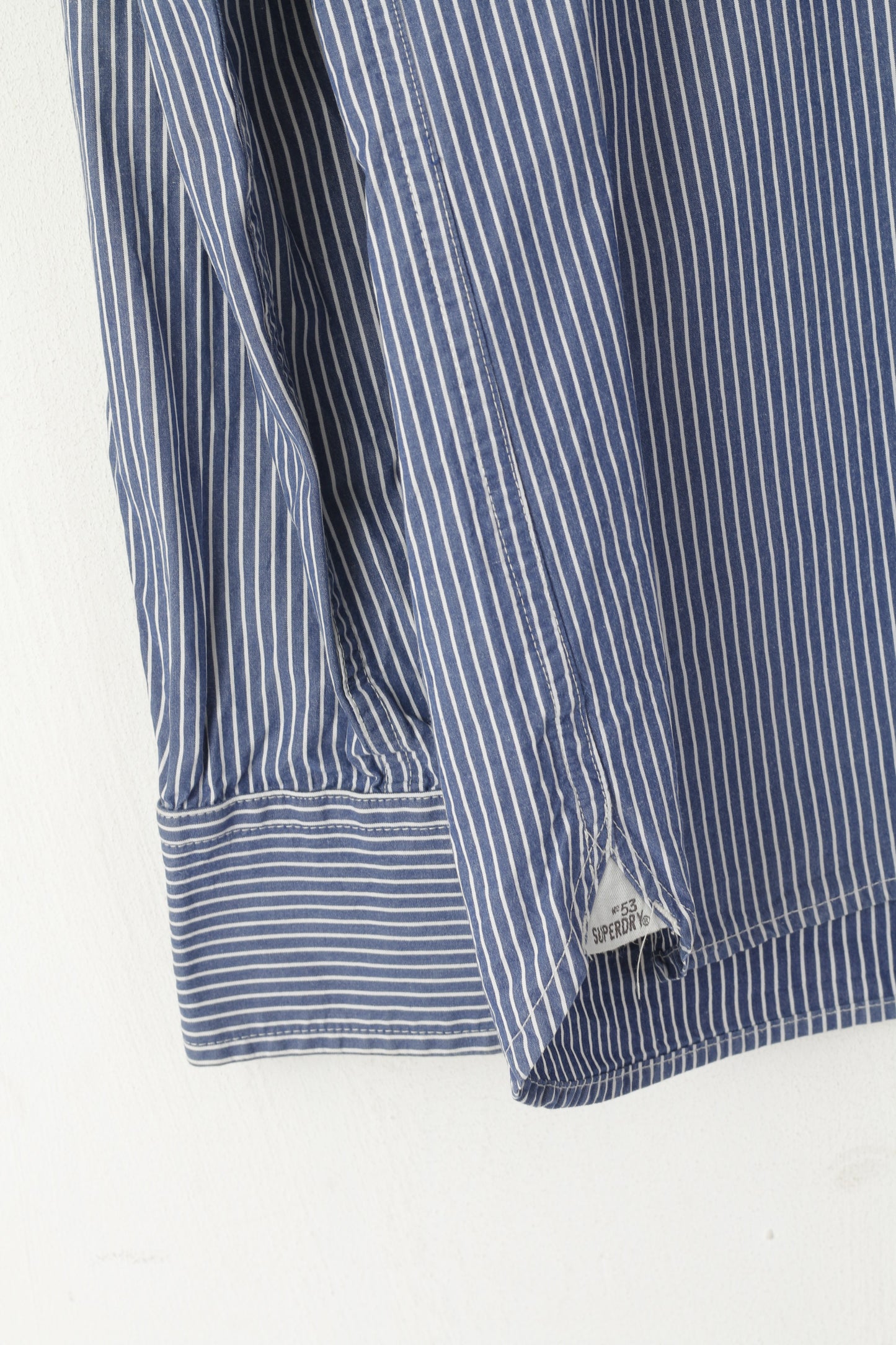 Camicia casual da uomo Superdry Top a maniche lunghe slim fit in cotone a righe blu in Giappone