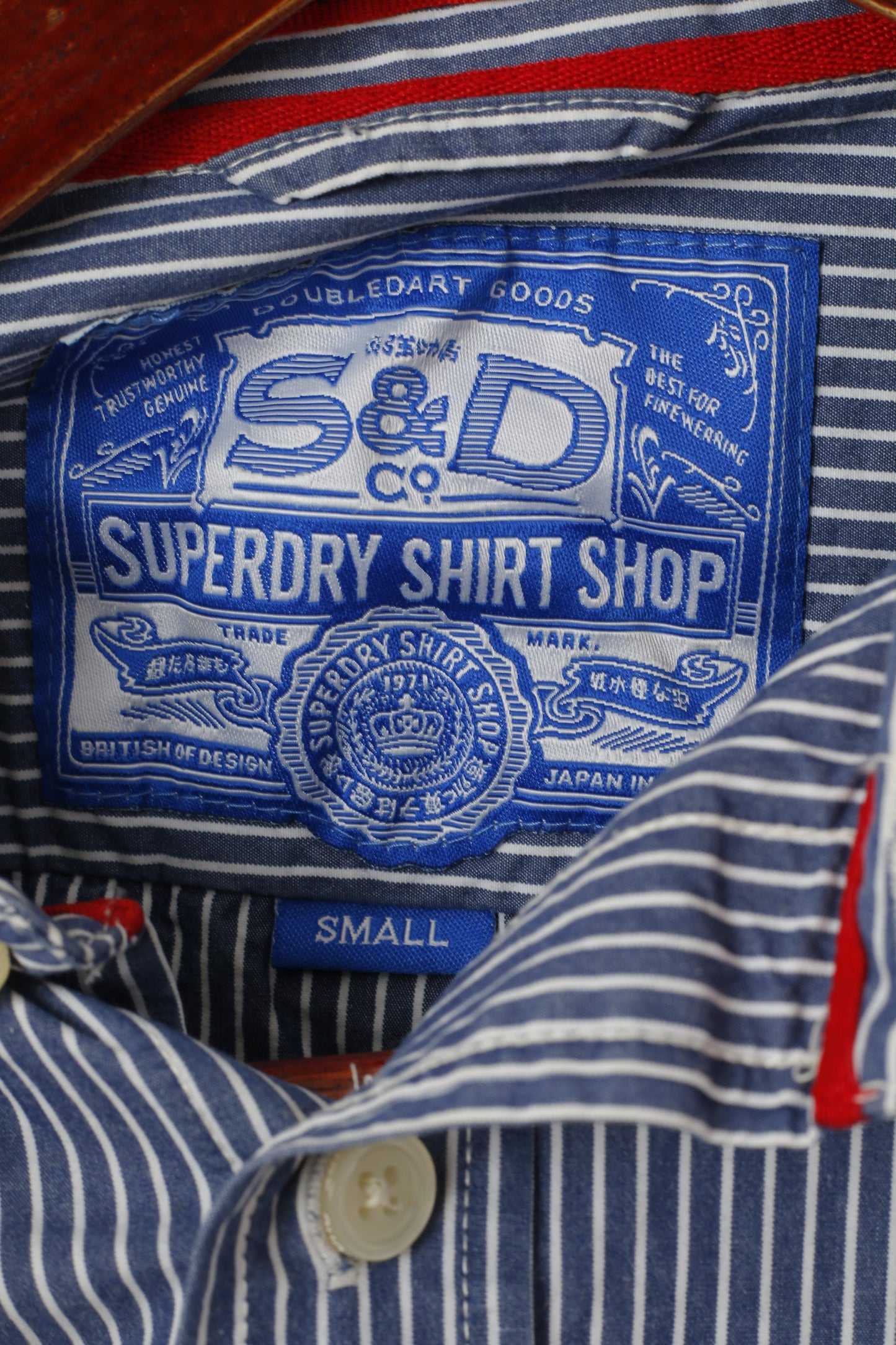 Camicia casual da uomo Superdry Top a maniche lunghe slim fit in cotone a righe blu in Giappone