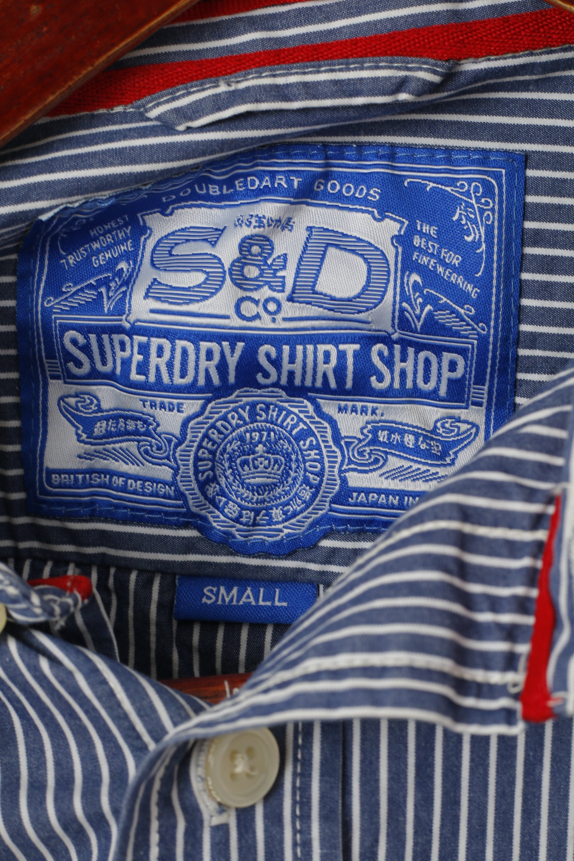 Superdry Men S Casual Shirt Blue Striped Cotton Japan Slim Fit Long Sleeve Top