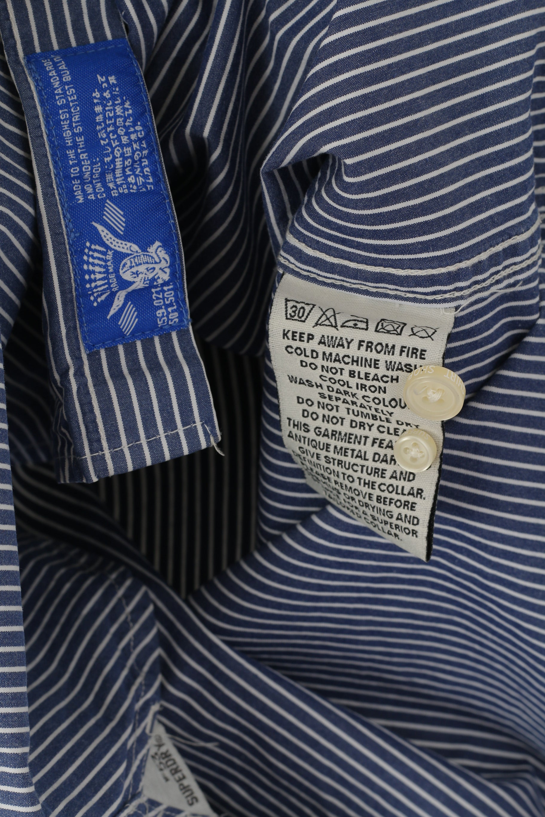 Superdry Men S Casual Shirt Blue Striped Cotton Japan Slim Fit Long Sleeve Top