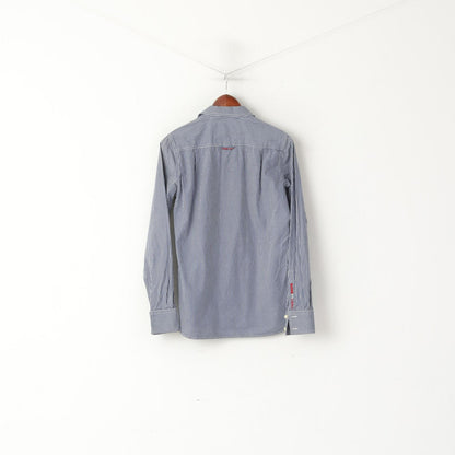Superdry Men S Casual Shirt Blue Striped Cotton Japan Slim Fit Long Sleeve Top