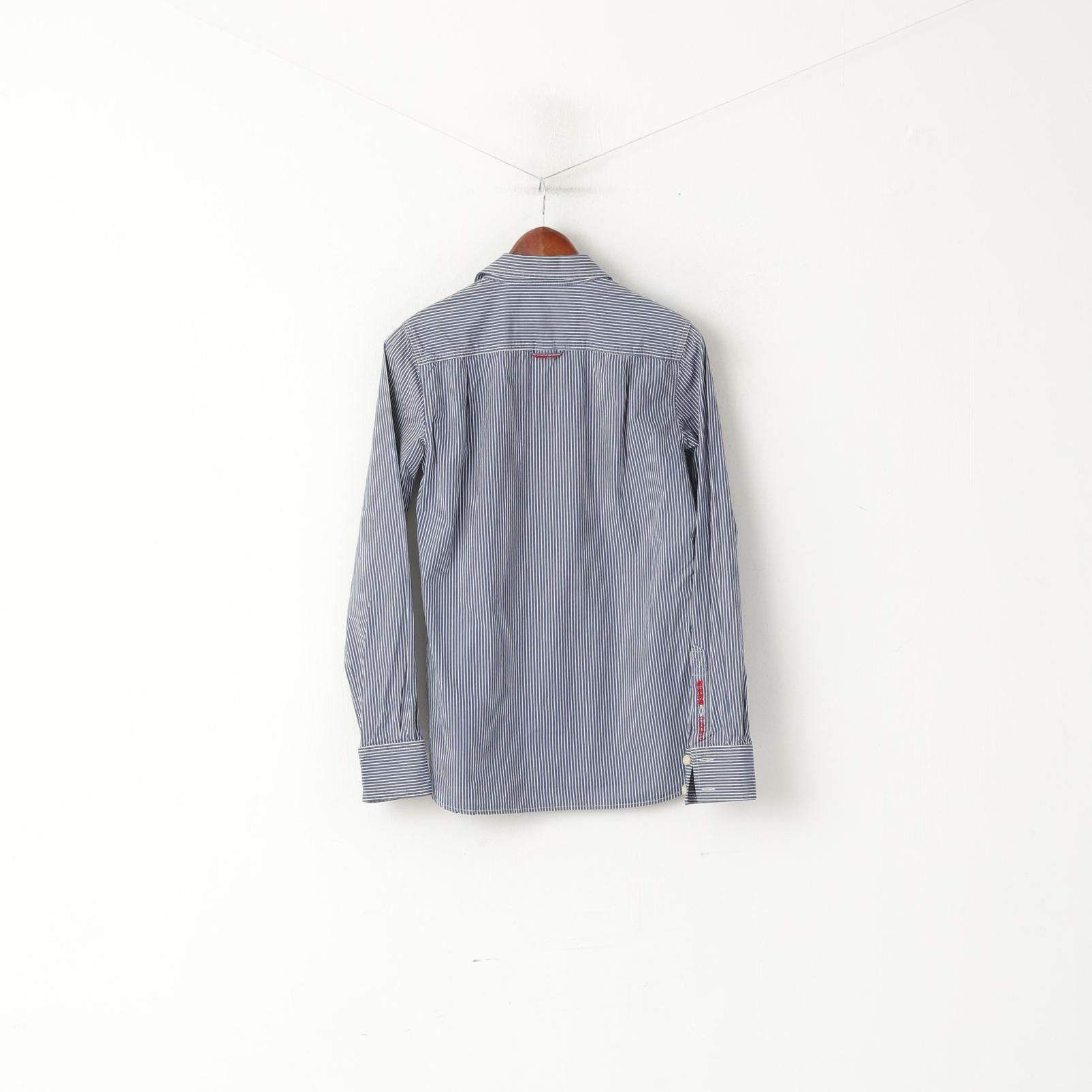 Superdry Chemise décontractée pour hommes Bleu rayé en coton Japon Slim Fit Haut à manches longues