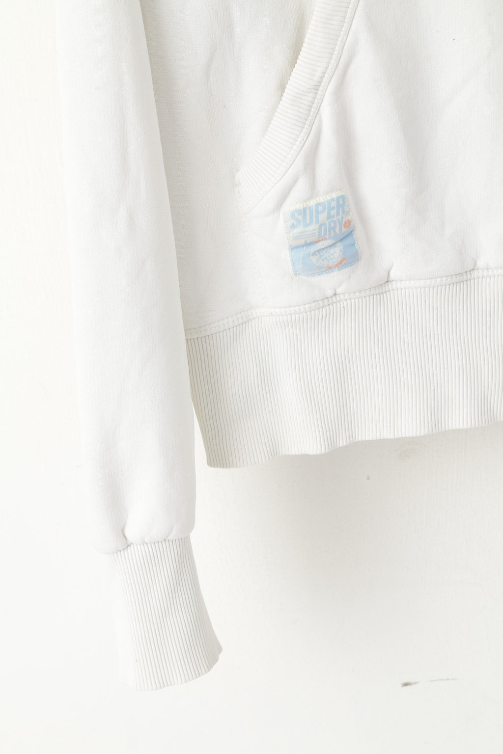 Superdry Men XL Sweatshirt Cream Cotton Hooded Big Logo Power Hoodie Top