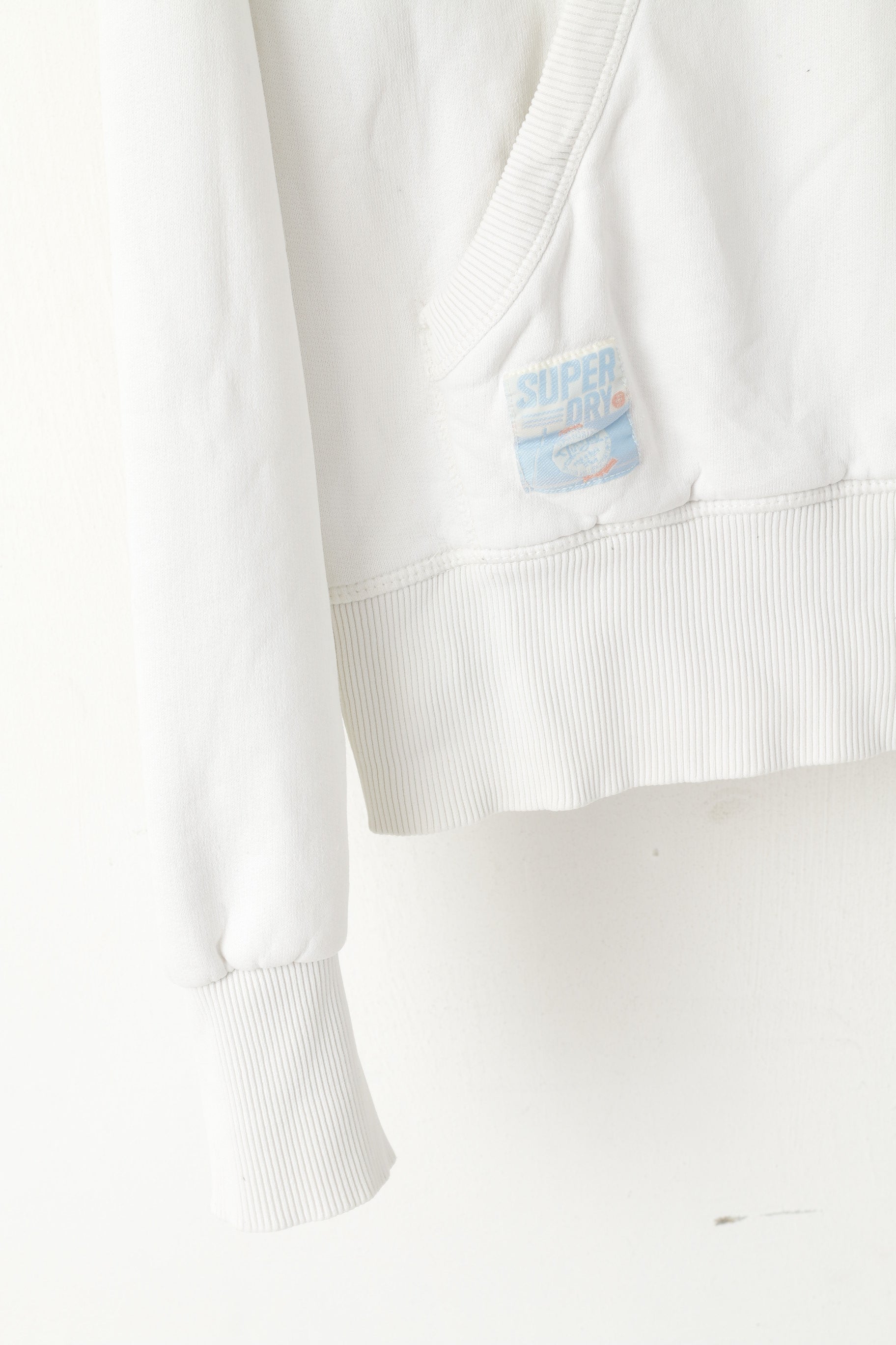 Superdry Men XL Sweatshirt Cream Cotton Hooded Big Logo Power Hoodie Top