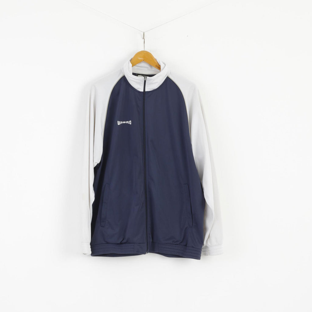 Umbro Hommes XL Sweatshirt Marine Blanc Brillant Full Zipper Active Track Top
