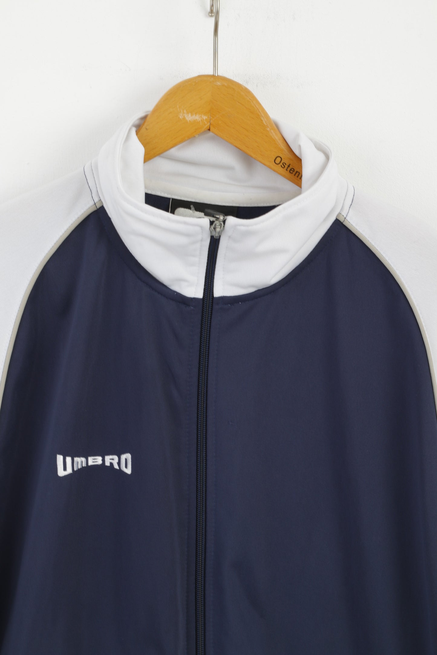 Umbro Men XL Sweatshirt Navy White Shiny Full Zipper Active Track Top