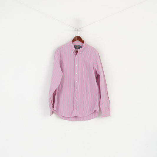 American Living Men XL Casual Shirt Pink Cotton Striped Button Down Collar Long Sleeve Top