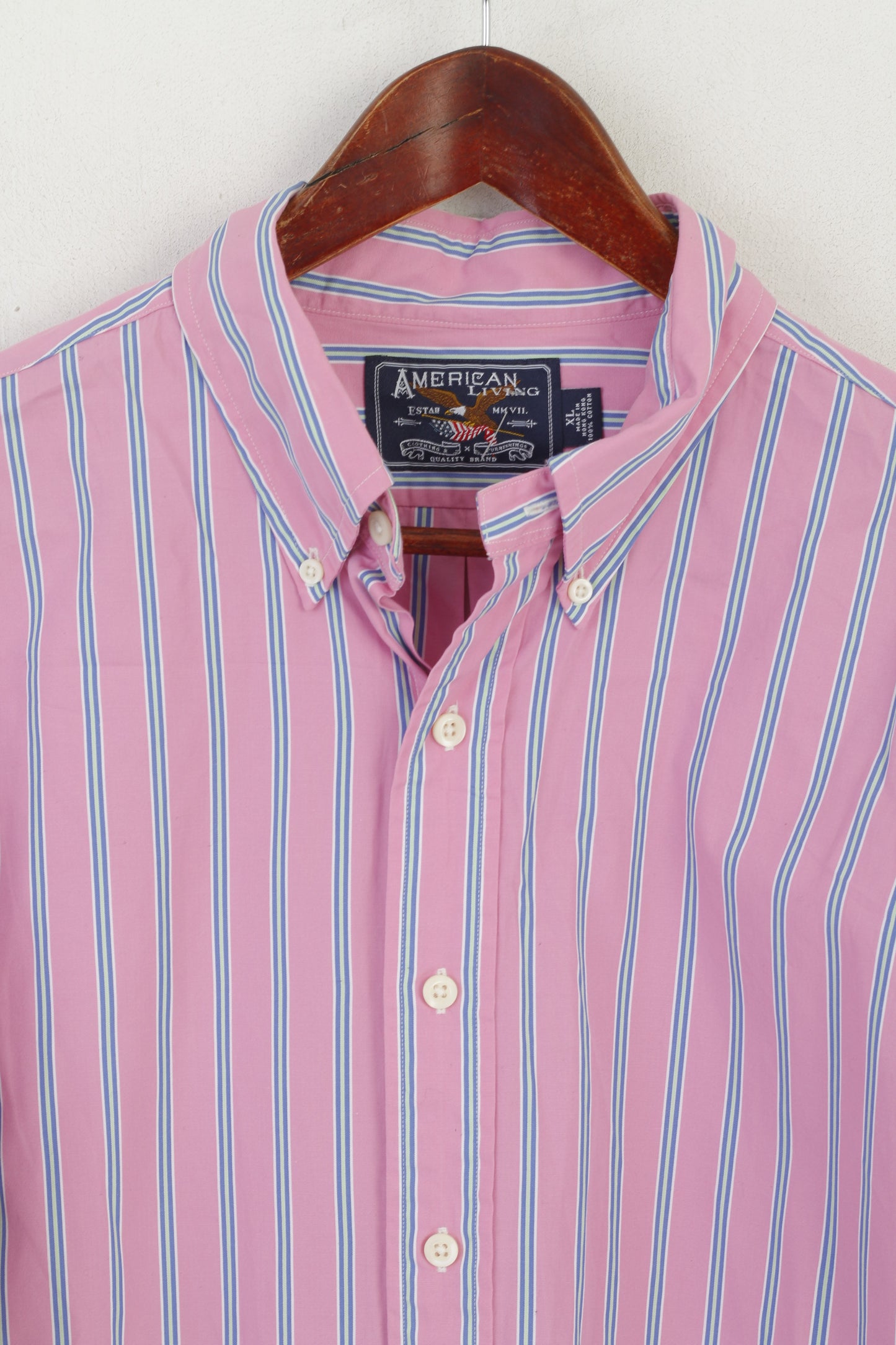 American Living Chemise décontractée XL pour homme en coton rose rayé avec col boutonné et manches longues