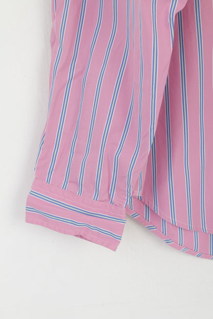 American Living Men XL Casual Shirt Pink Cotton Striped Button Down Collar Long Sleeve Top