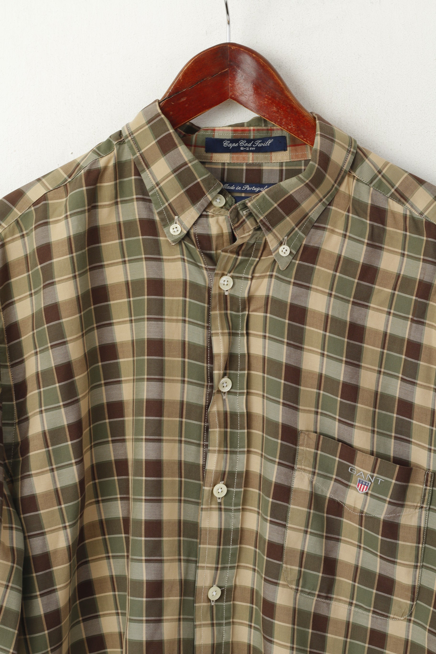 GANT Camicia casual da uomo L Top a maniche lunghe in cotone Cape Cod twill EZ FIT a quadri verdi