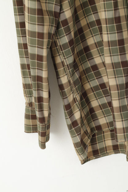 GANT Men L Casual Shirt Green Check Cotton Cape Cod Twill E-Z FIT Long Sleeve Top