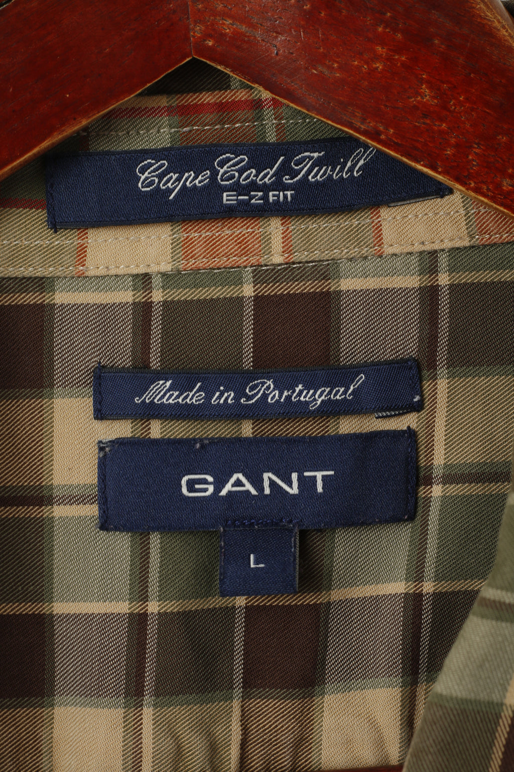 GANT Camicia casual da uomo L Top a maniche lunghe in cotone Cape Cod twill EZ FIT a quadri verdi