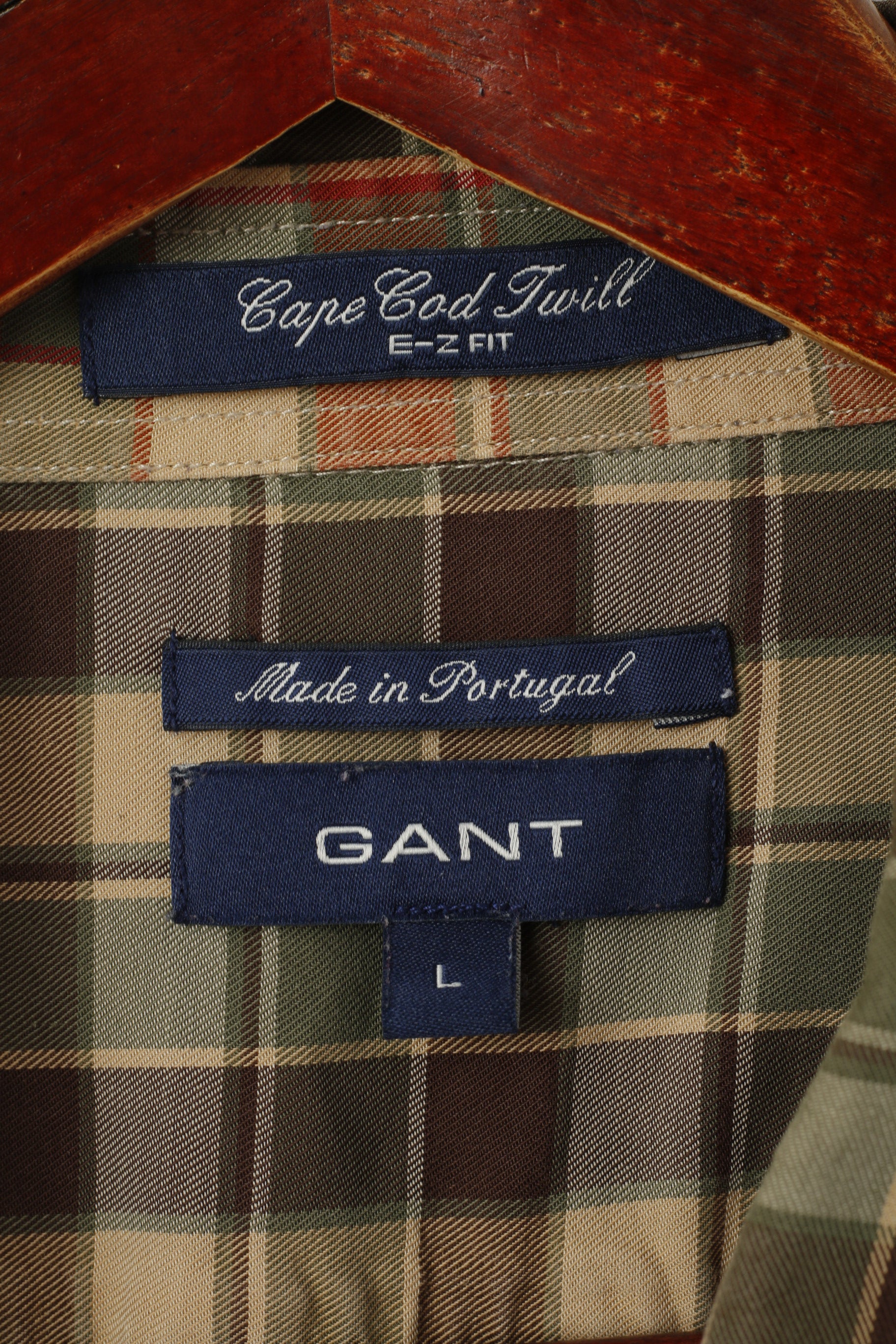 GANT Camicia casual da uomo L Top a maniche lunghe in cotone Cape Cod twill EZ FIT a quadri verdi
