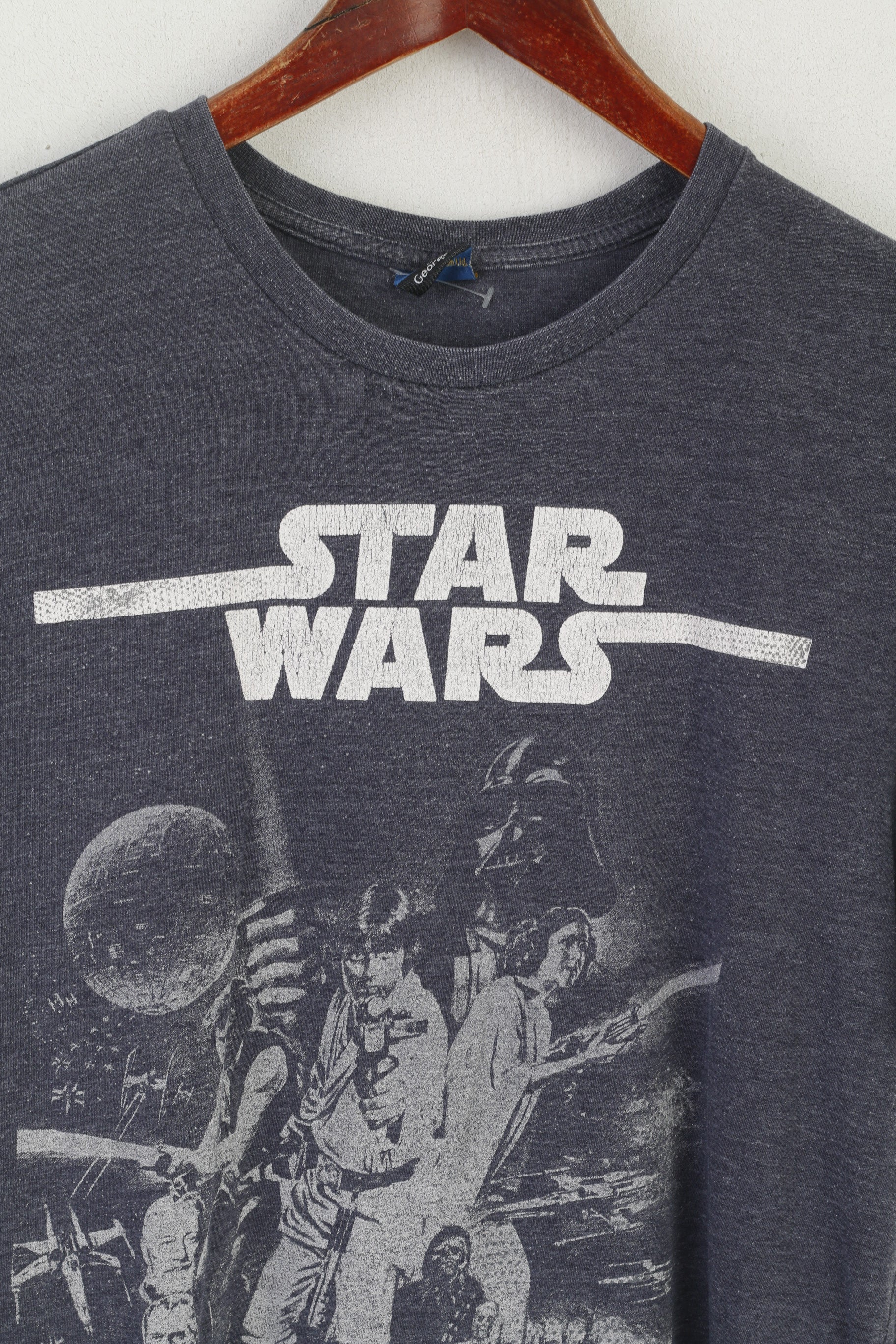 George Star Wars Men L Shirt Gray Cotton Graphic Casual Top