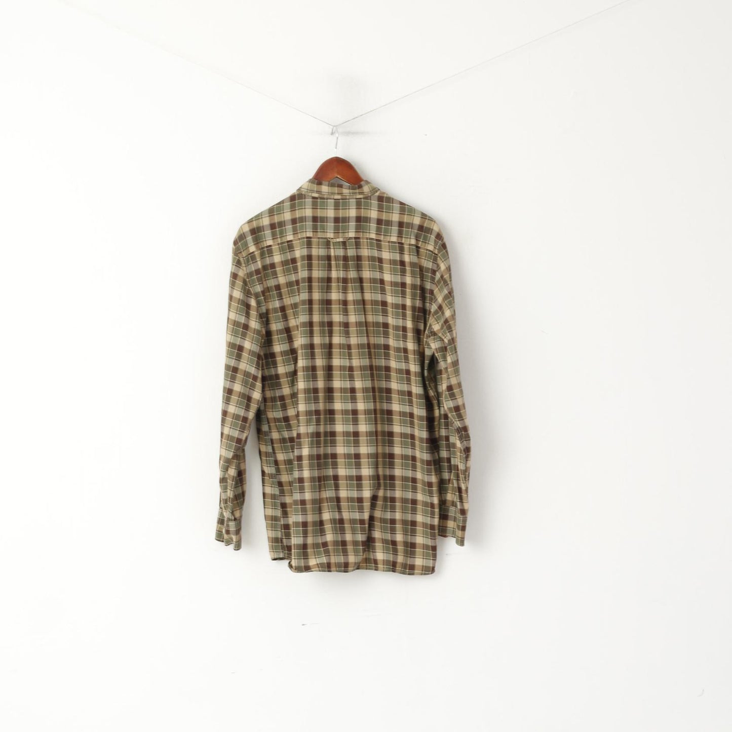 GANT Men L Casual Shirt Green Check Cotton Cape Cod Twill E-Z FIT Long Sleeve Top