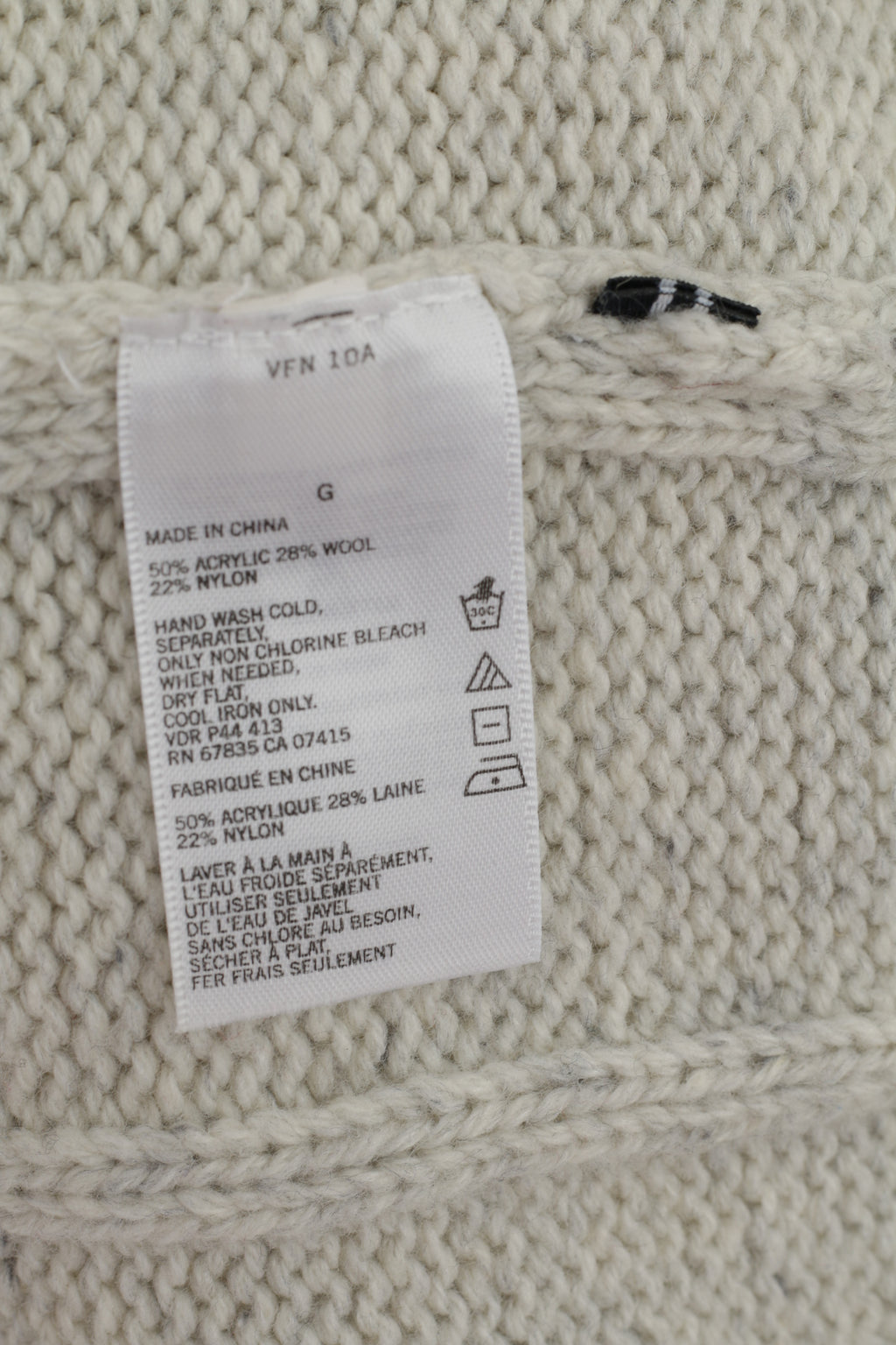 Nautica Men L Jumper Beige Gray Wool Blend Stretch Crew Neck Cable Knit Sweater