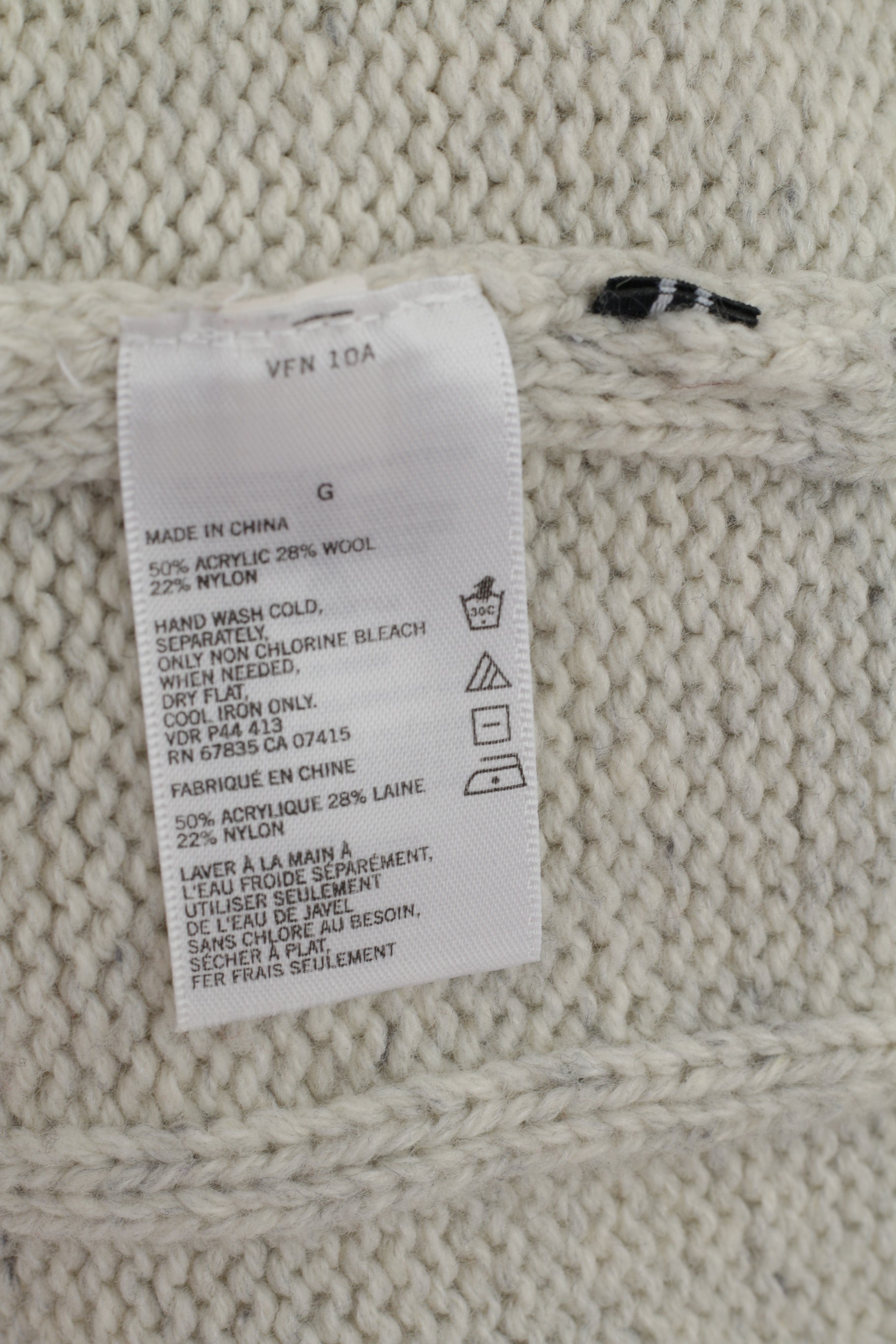 Nautica Men L Jumper Beige Gray Wool Blend Stretch Crew Neck Cable Knit Sweater