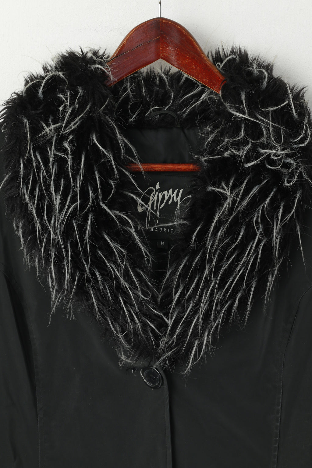 Gipsy by Mauritius Giacca da donna M Giacca monopetto casual in pelliccia sintetica nera lucida