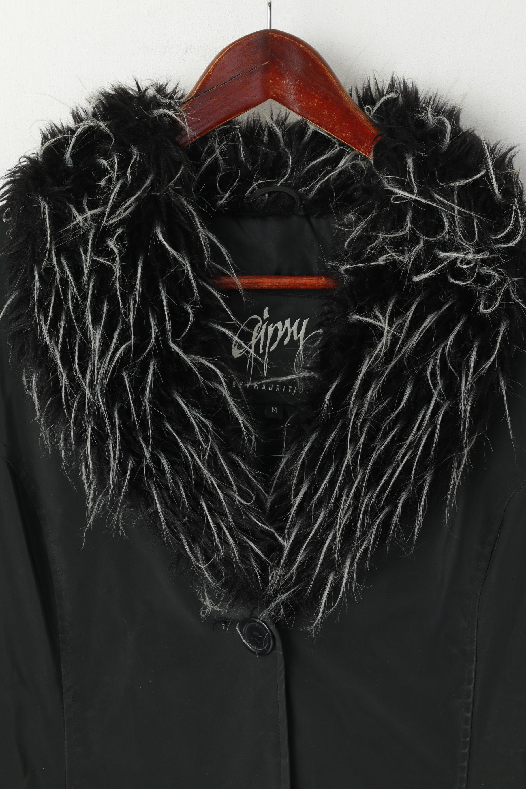 Gipsy by Mauritius Femmes M Veste Noir Brillant Fausse Fourrure Casual Simple Boutonnage Blazer