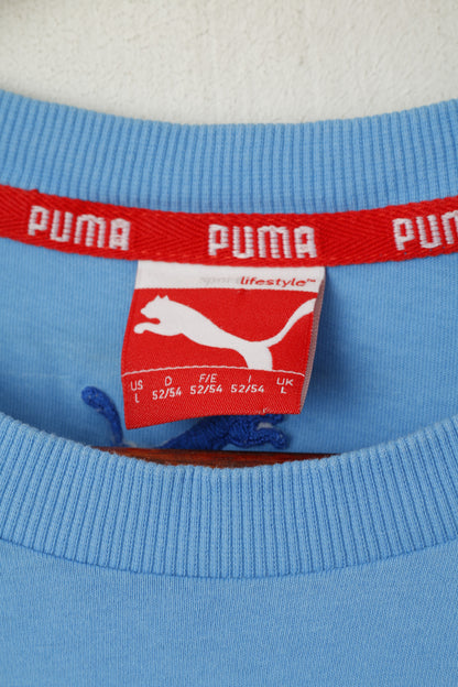 Puma Men L Shirt Blue Cotton Graphic Logo Crew Neck Sport Top