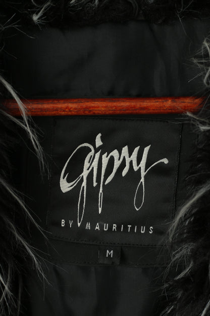 Gipsy by Mauritius Women M Jacket Black Shiny Faux Fur Casual Single Breasted Blazer