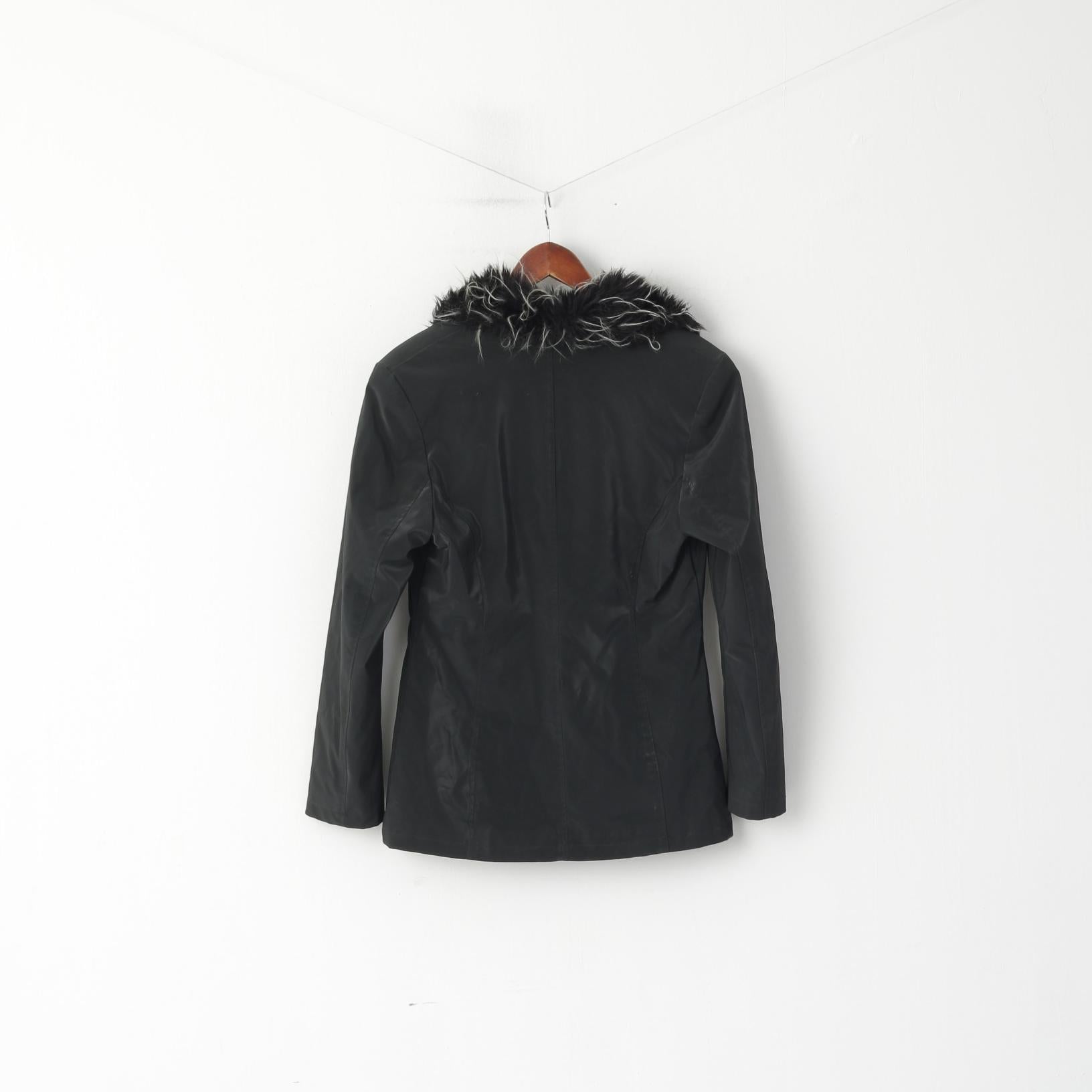 Gipsy by Mauritius Giacca da donna M Giacca monopetto casual in pelliccia sintetica nera lucida