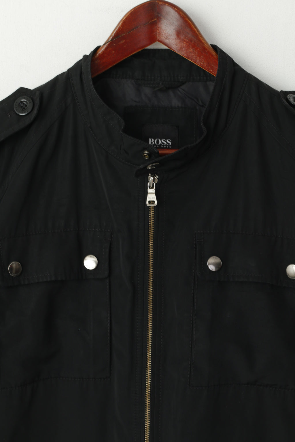 Hugo Boss Men 52 42R M Jacket Black Shiny Bomber Zip Up Lightweight Top